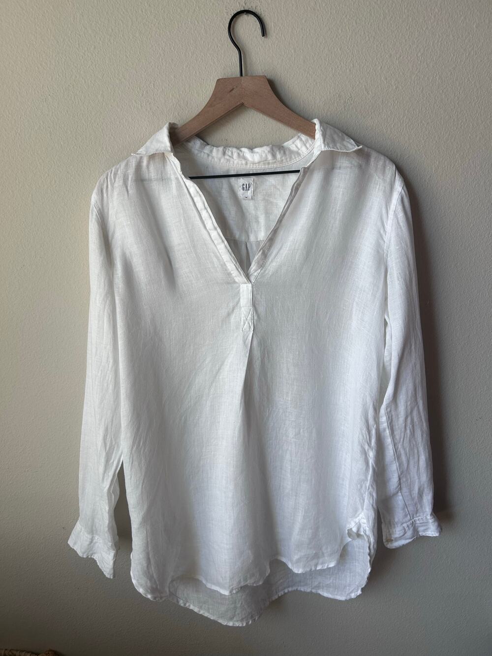 Gap White 100% Linen Long Sleeve Tunic Shirt Size M